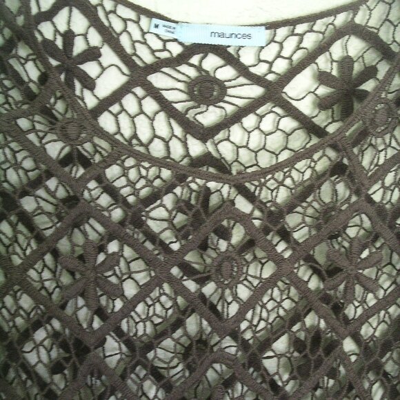 Bohemian crocheted lace dark green long sleeve fringed top size medium - Picture 2 of 10